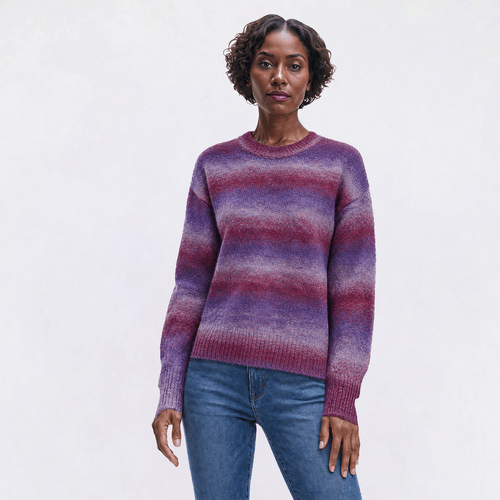 Womens Grey & Gray Long Sleeve Ombre Pullover Wool Sweater