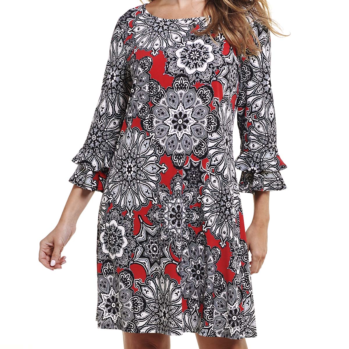 Womens Harper 241 Double Ruffle Cuff Medallion Shift Dress