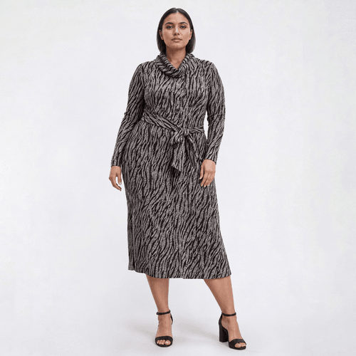 Plus Size Harper 241 Long Sleeve Self Belt Zebra Sweater Dress