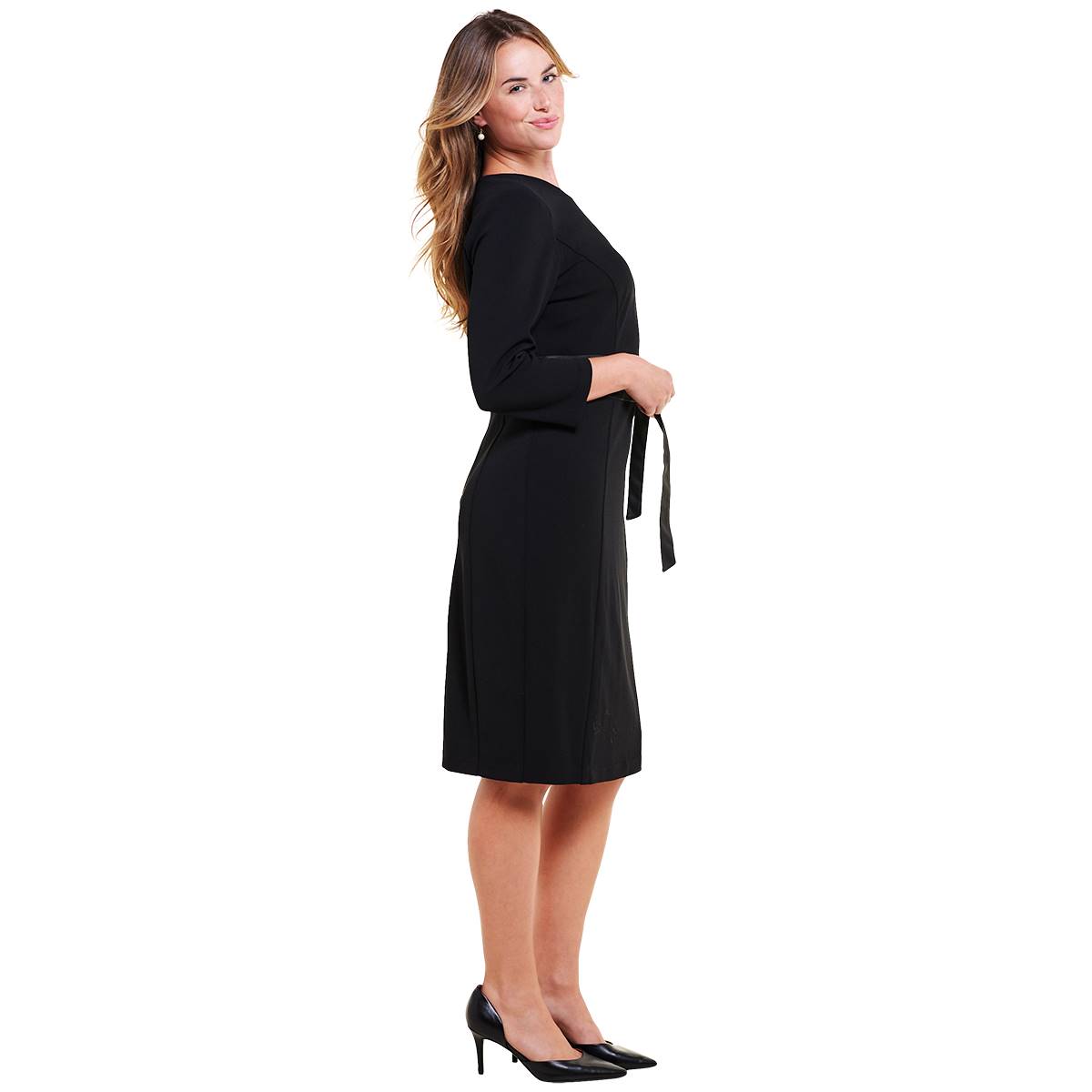 Womens Harper 241 Long Sleeve Crepe Tie Belt Sheath Dress