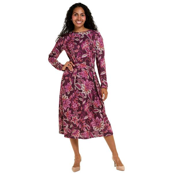 Womens Harper 241 Long Sleeve Floral Hacci Buckle Midi Dress
