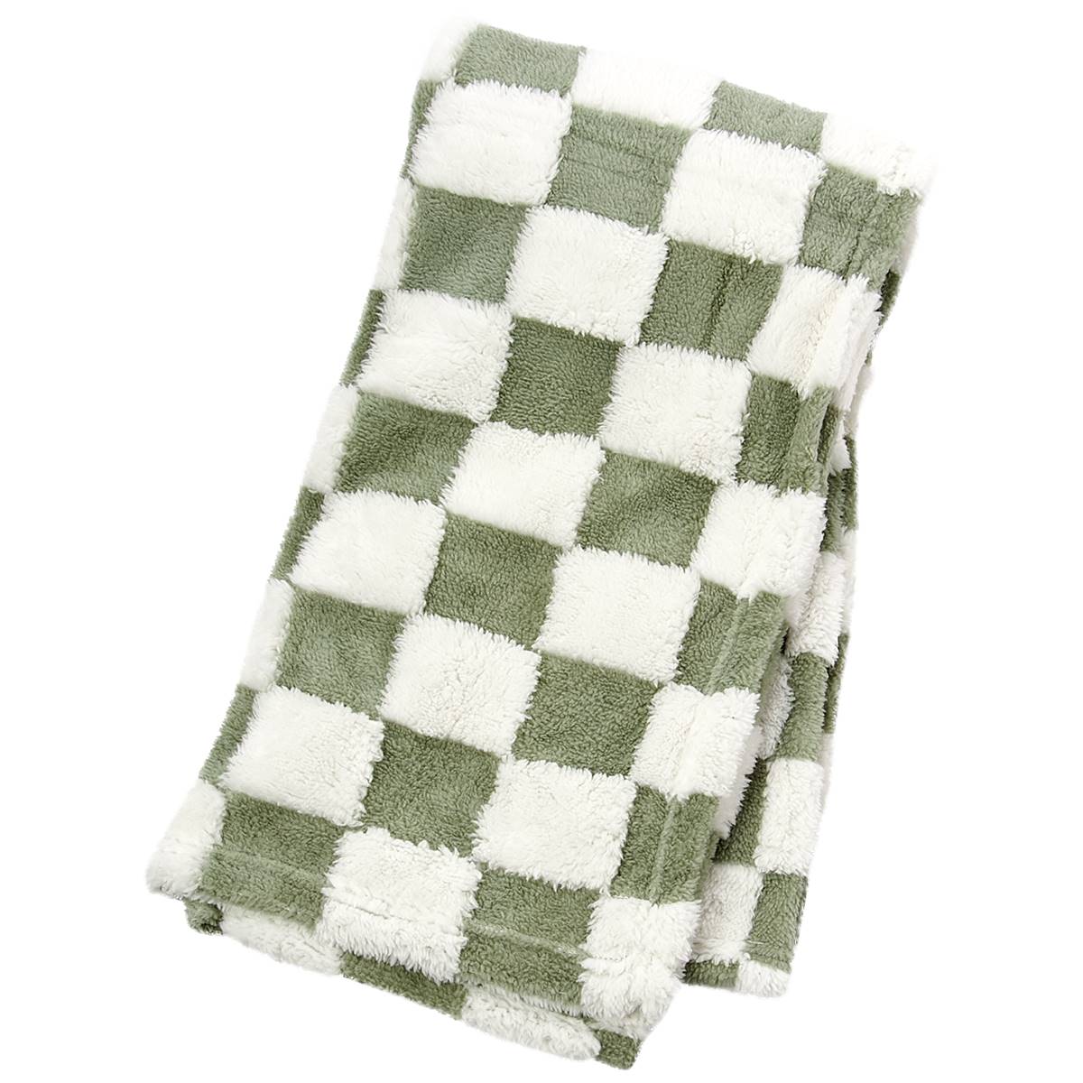 Cozy Chic Sherpa Checkered Blanket - Sage