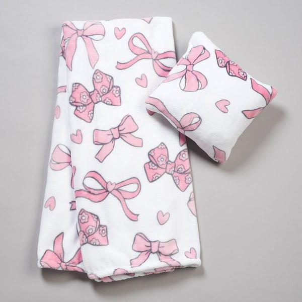 Baby Girl Ribbon & Bow Blanket with Pillow