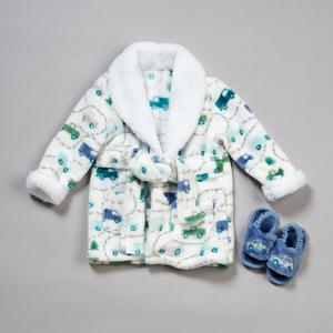 Baby Boy Little Celebrity(tm) Cars & Trucks Flannel Robe W/ Slippers