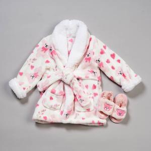Baby Girl Little Celebrity(tm) Pink Bears Flannel Robe w/ Slippers
