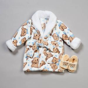 Baby Boy Little Celebrity(tm) Bears & Stars Flannel Robe w/ Slippers