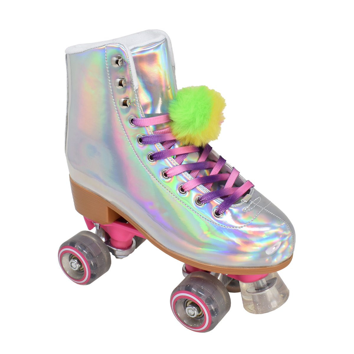 Womens Cosmic Skates Iridescent Pom Pom Roller Skates