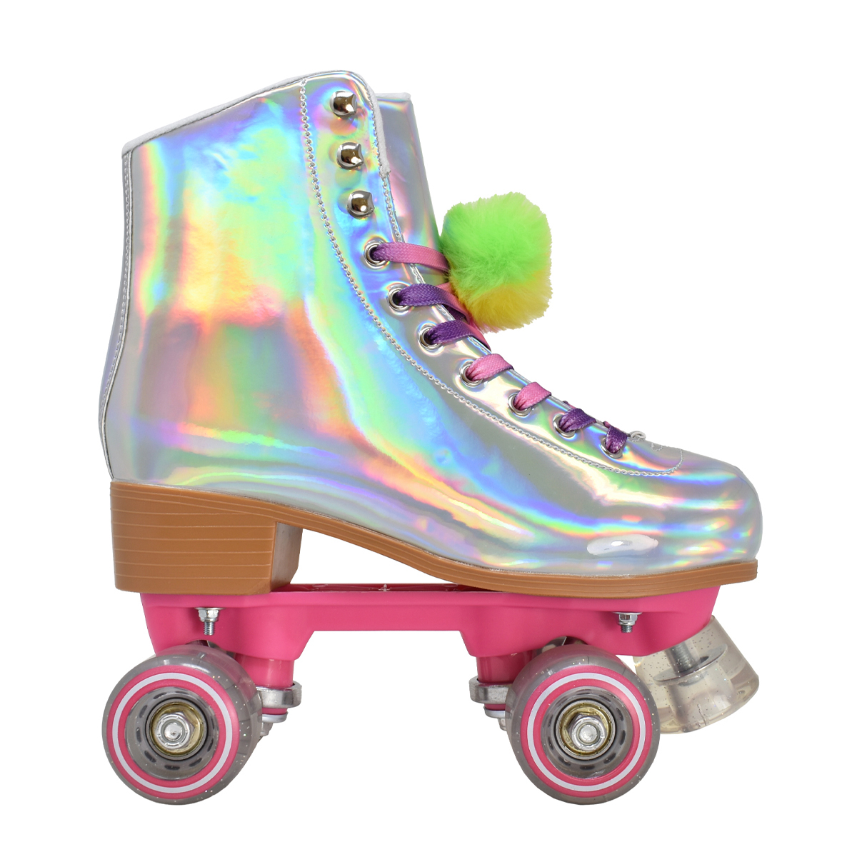 Womens Cosmic Skates Iridescent Pom Pom Roller Skates