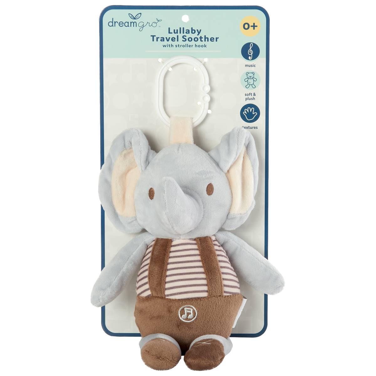 Dreamgro(tm) Elephant Lullaby Travel Soother With Stroller Hook