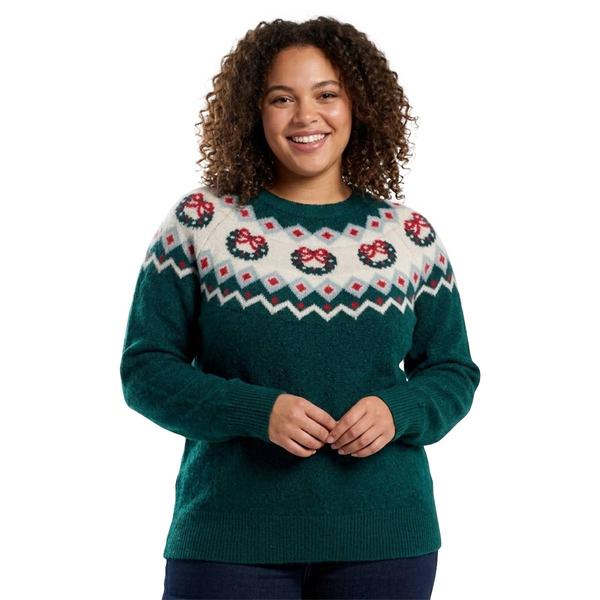 Plus Size Hanna & Gracie Long Sleeve Fair Isle Wreath Sweater alternate view