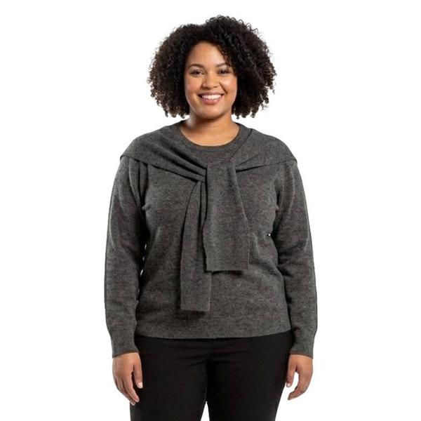 Plus Size Hanna & Gracie Long Sleeve Solid Tie Neck Sweater