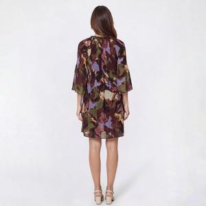 Womens Ninety Clothing 3/4 Sleeve V-Neck Abstract A-Line Dress alternate view