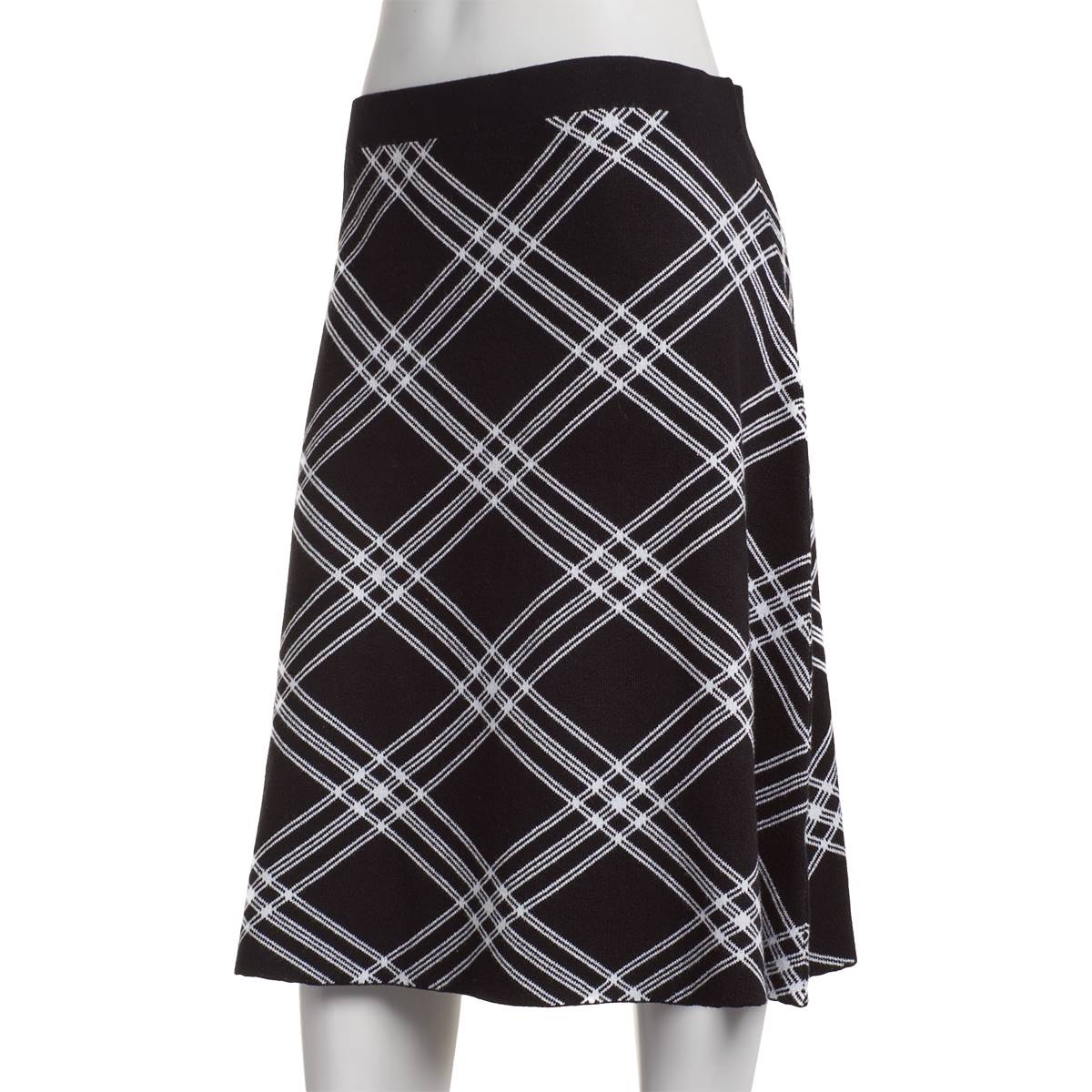 Womens No Brand Pull On Knee Length Checkered Knit Skirt