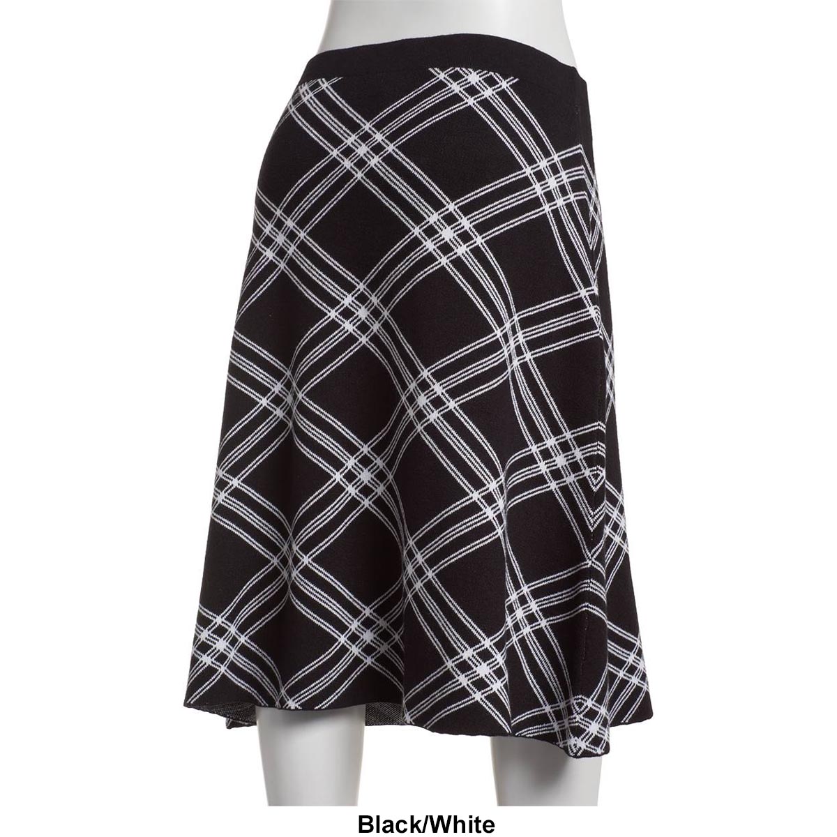 Womens No Brand Pull On Knee Length Checkered Knit Skirt