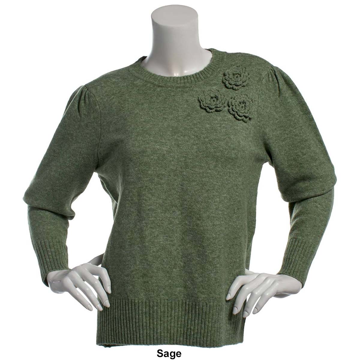 Womens Hanna & Gracie Long Sleeve Floral Applique Sweater