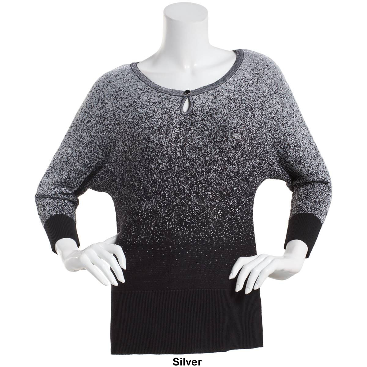 Womens Birch 3/4 Sleeve Ombre Lurex Keyhole Sweater