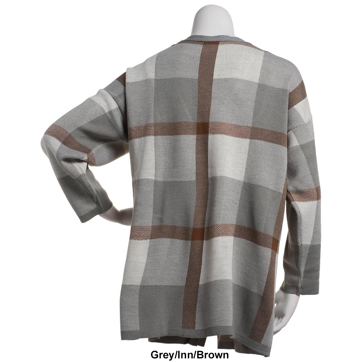 Plus Size Ninety Clothing Long Sleeve Open Front Plaid Cardigan