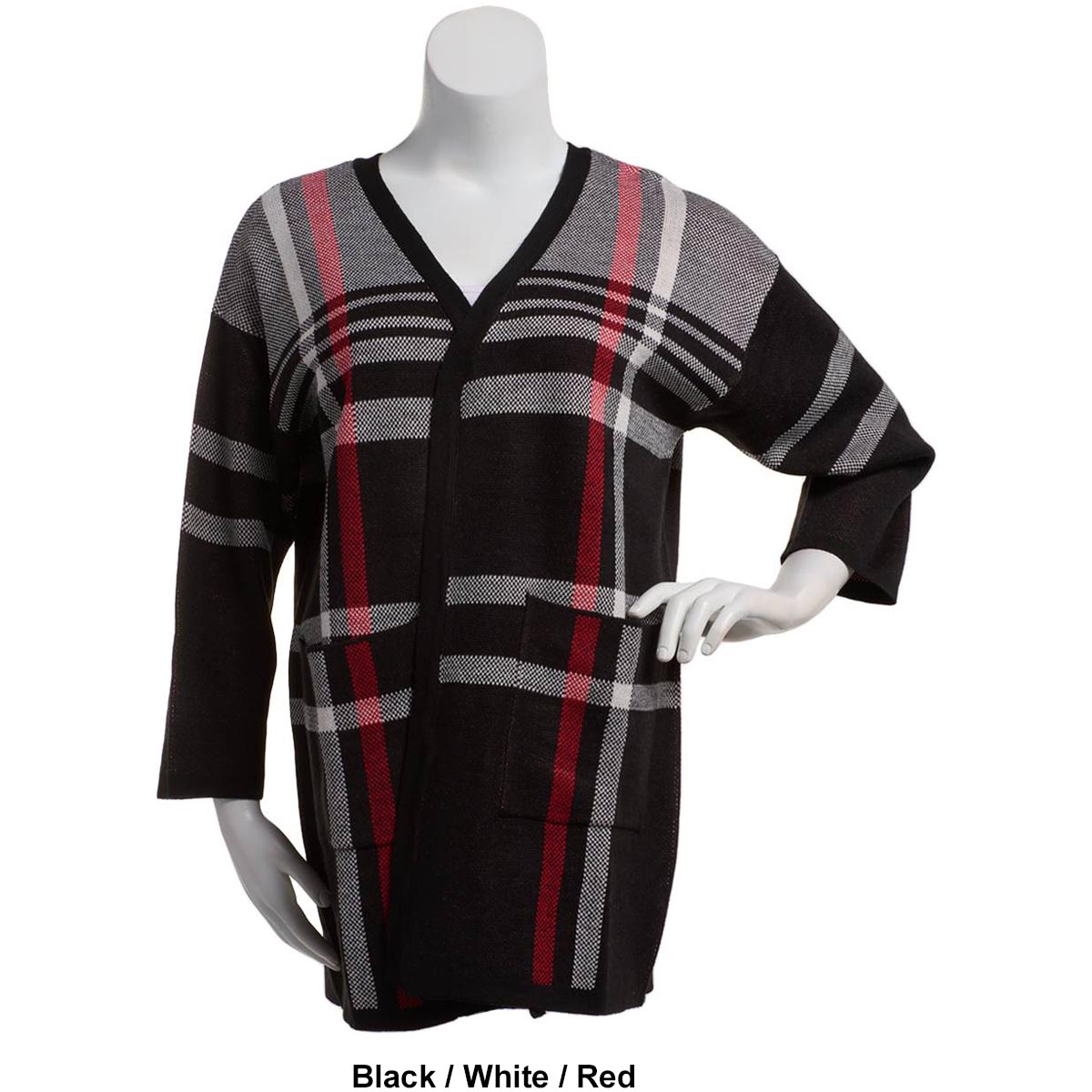 Plus Size Ninety Clothing Long Sleeve Open Front Plaid Cardigan