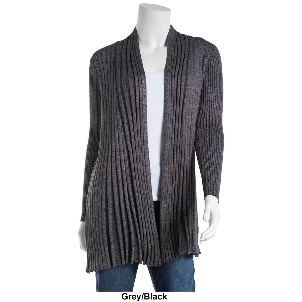 Petite Birch Long Sleeve Marled Pleat Rib Fan Back Cardigan