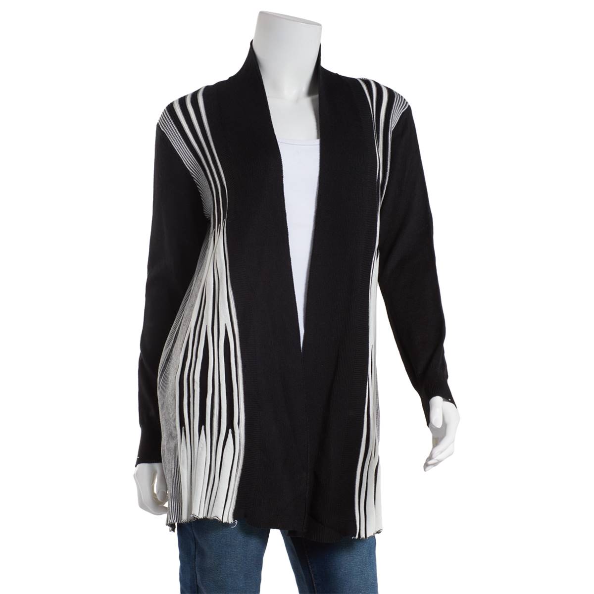 Petite Birch Long Sleeve Two-Tone Pleat Fan Back Cardigan