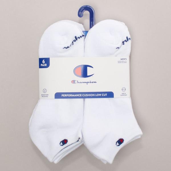 Mens Champion(R) 6pk. Logo Low Cut Socks - White