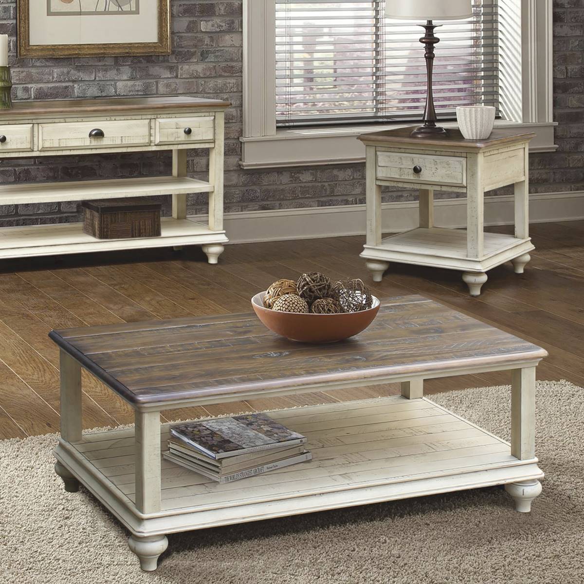 Besthom Shades Of Sand Distressed Rectangular End Table