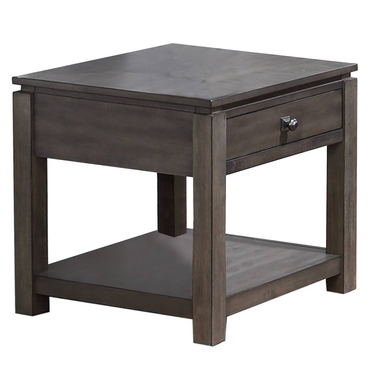 Besthom Weathered Square Solid Wood End Table With 1 Drawer