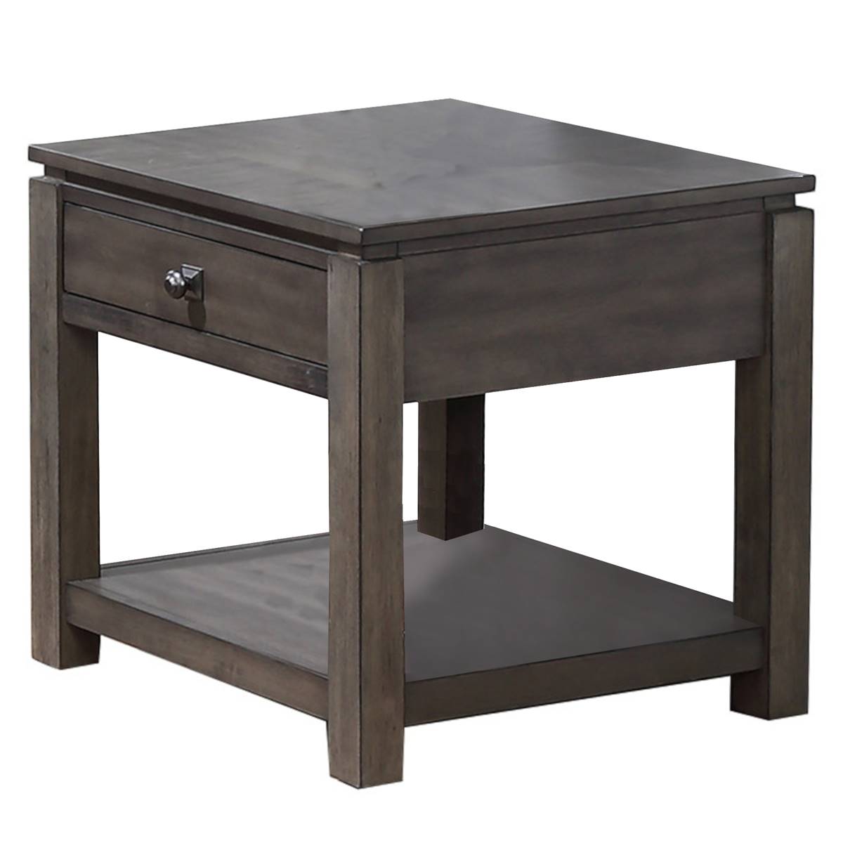 Besthom Weathered Square Solid Wood End Table With 1 Drawer