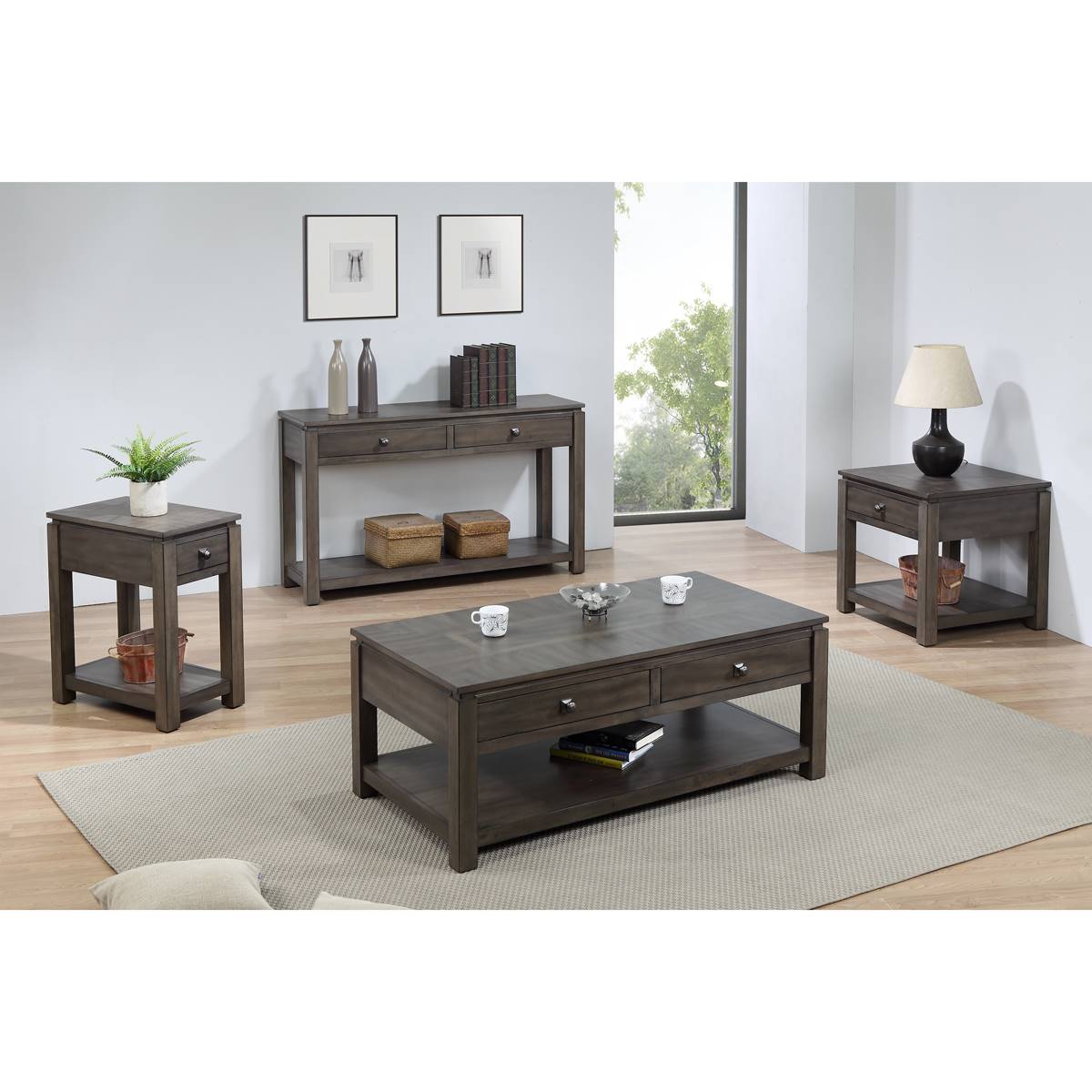 Besthom Weathered Square Solid Wood End Table With 1 Drawer