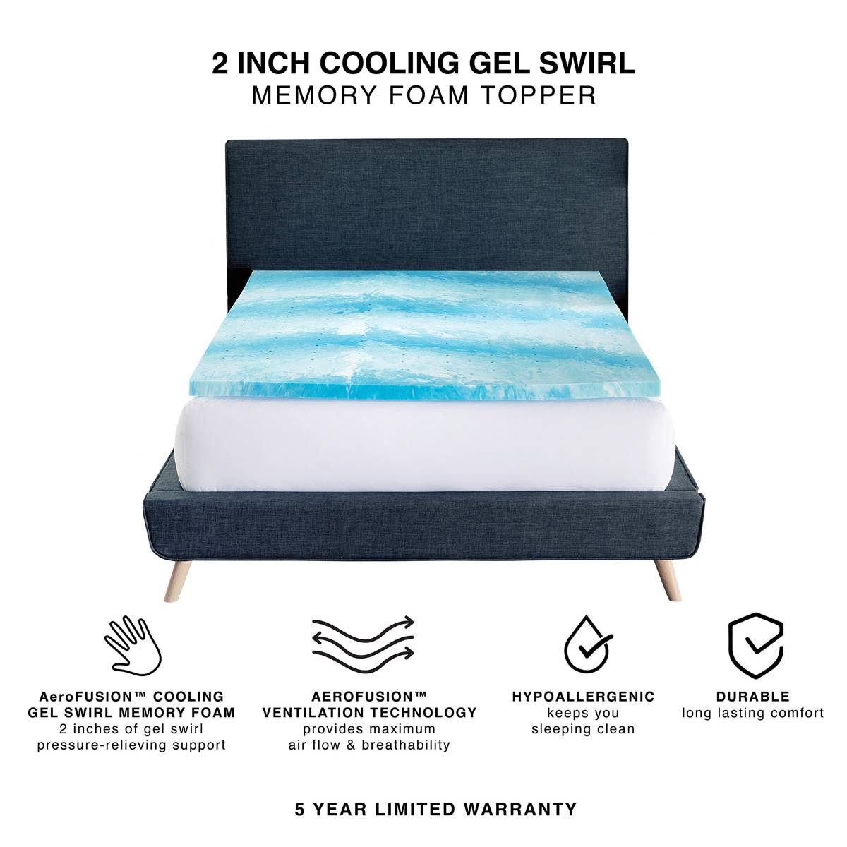 Bodipedic(tm) 2in. Cooling Gel Swirl Memory Foam Mattress Topper