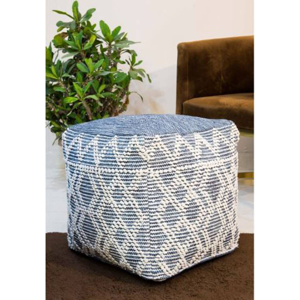 Wide Diamond Textured Regis Pouf Ottoman