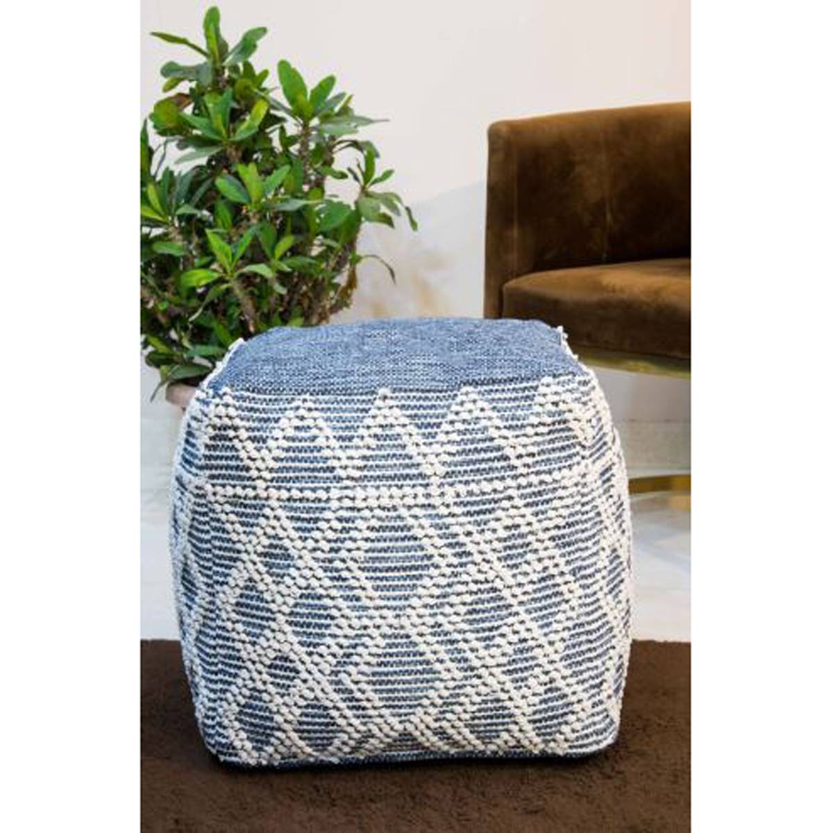 Wide Diamond Textured Regis Pouf Ottoman