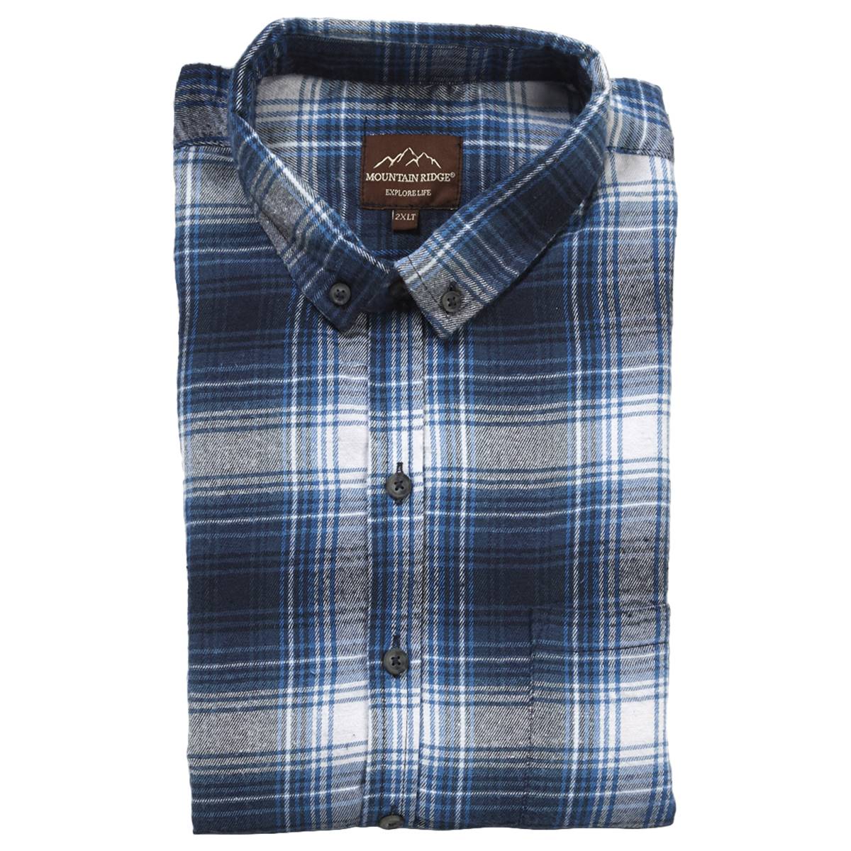 Mens Big & Tall Mountain Ridge(R) Flannel Shirt - Navy/White