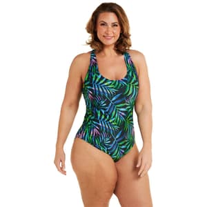 Plus Size Nicole Miller Studio Palm Racer Back One Piece Swimsuit