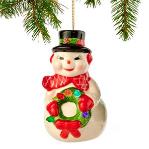 Mr. Christmas Nostalgic Ceramic Snowman w/ LED Lights Ornament