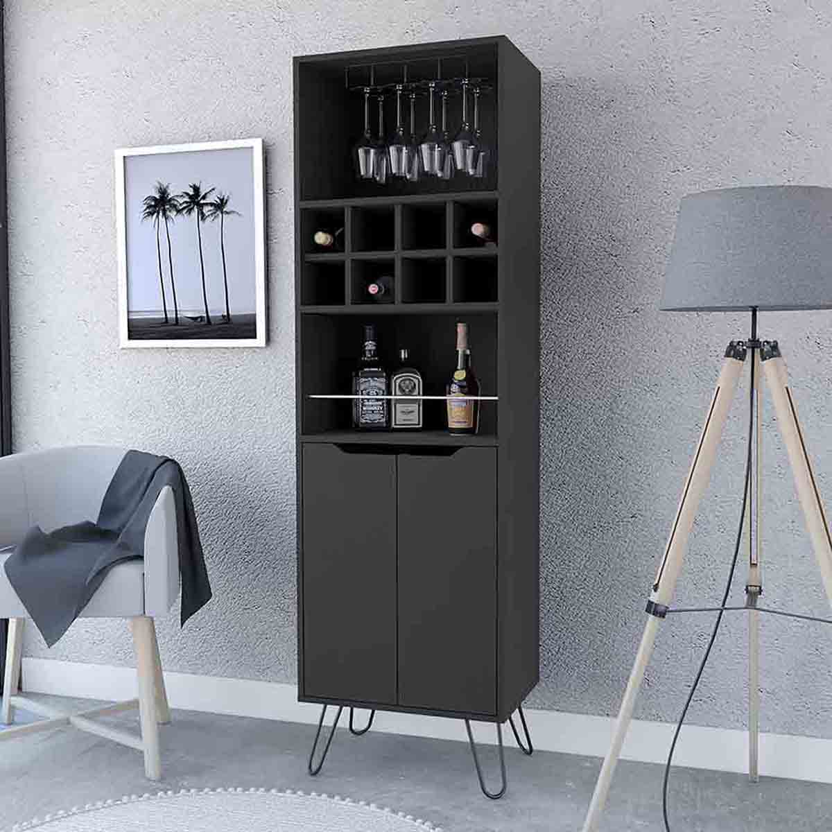 FM FURNITURE Sheffield H Bar Black Cabinet