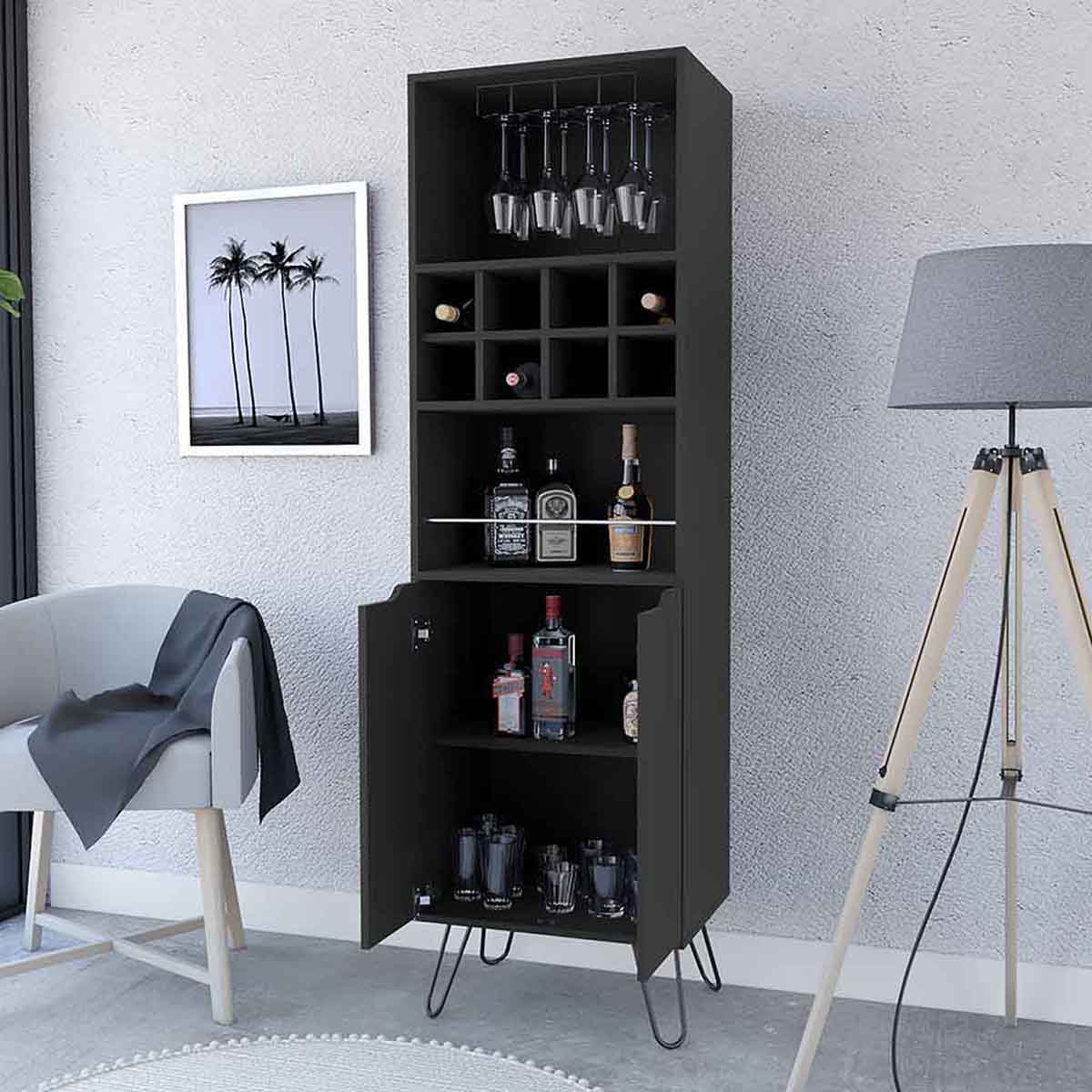 FM FURNITURE Sheffield H Bar Black Cabinet