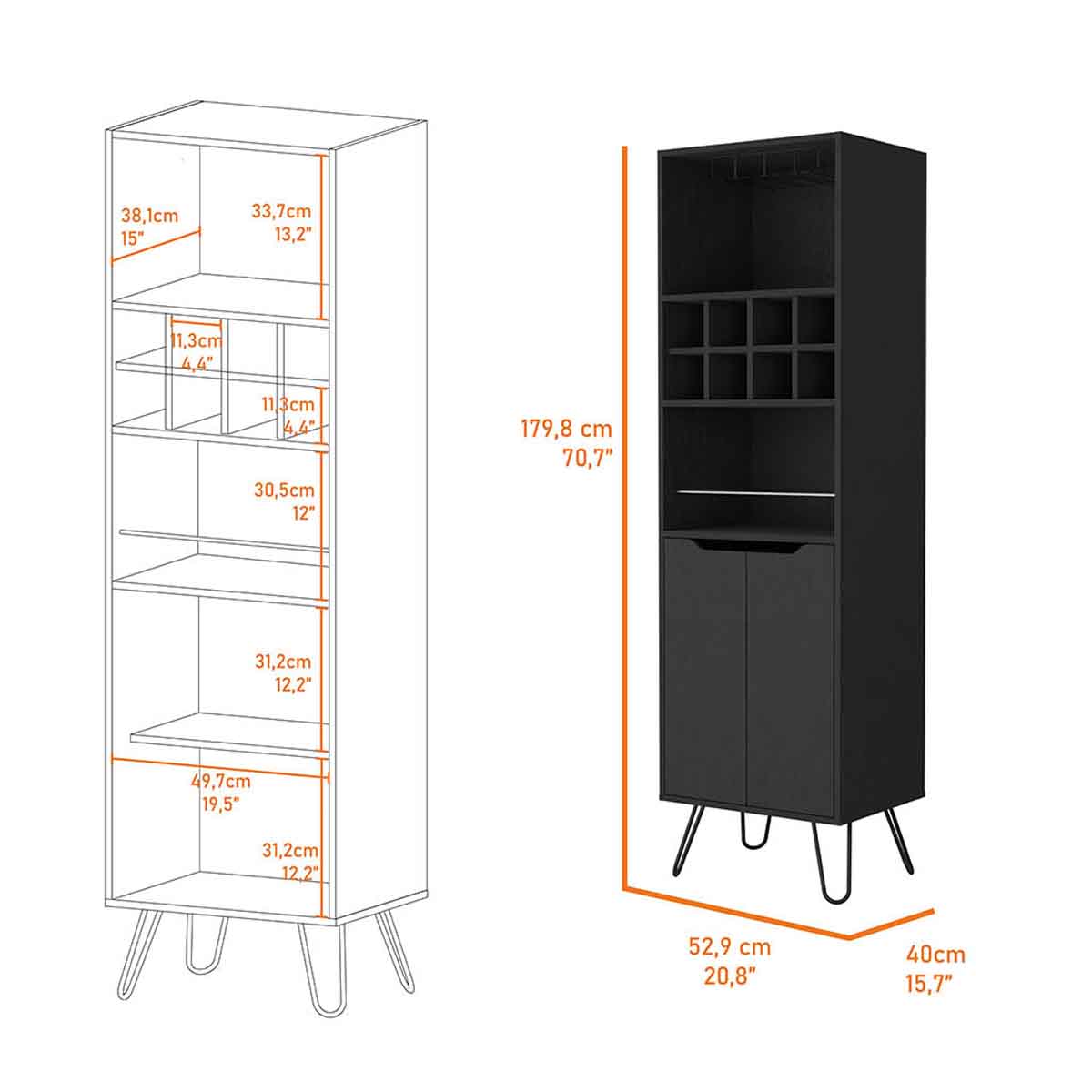 FM FURNITURE Sheffield H Bar Black Cabinet