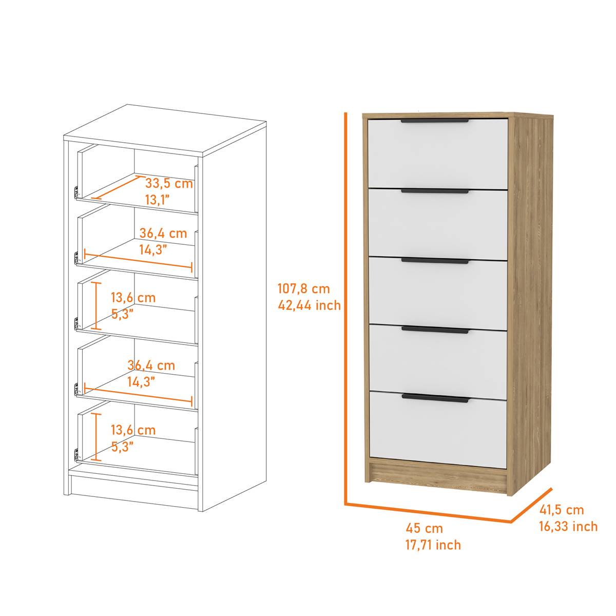 FM FURNITURE Washington 5 Drawer Dresser