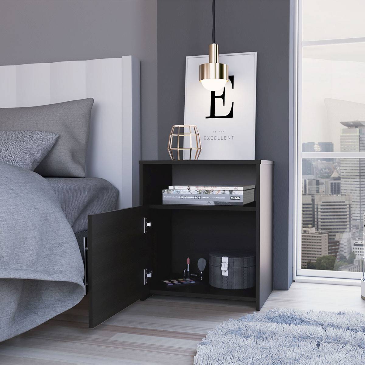 FM FURNITURE Bristol Black Nightstand