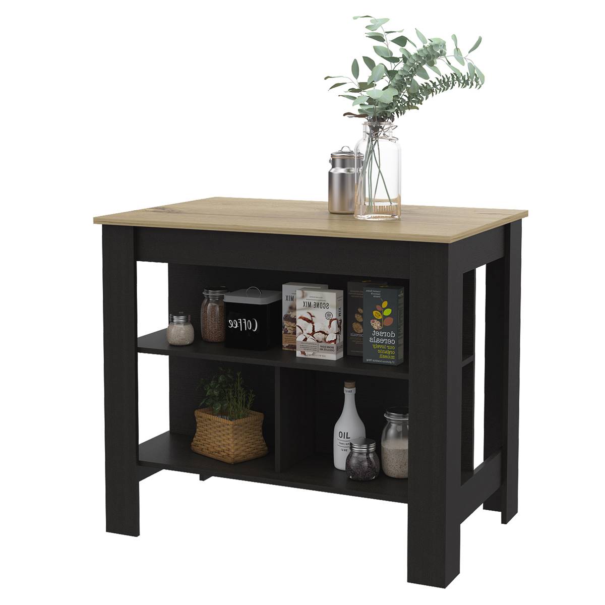 FM FURNITURE Brooklyn Wooden Top Kitchen Island