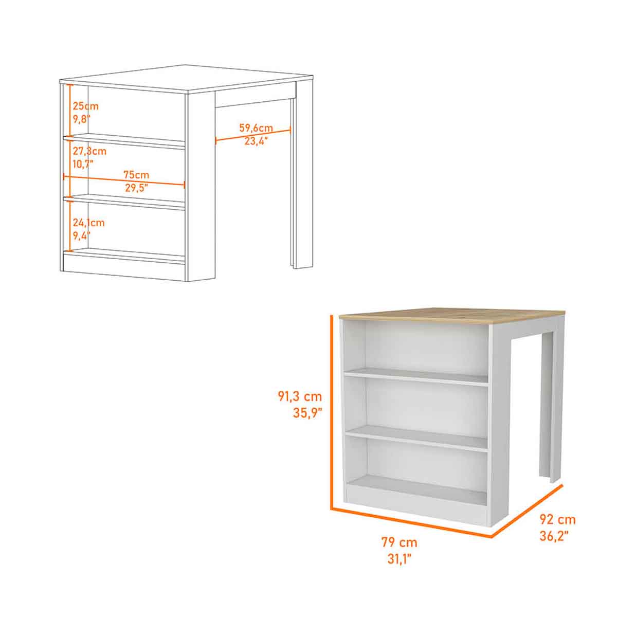 FM FURNITURE Alameda Pine Top Kitchen Island