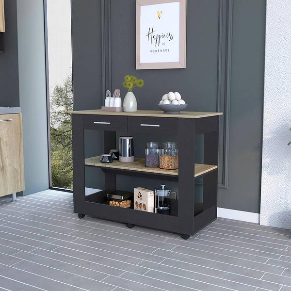 FM FURNITURE Brooklyn 80 Light Oak Kitchen Island alternate view