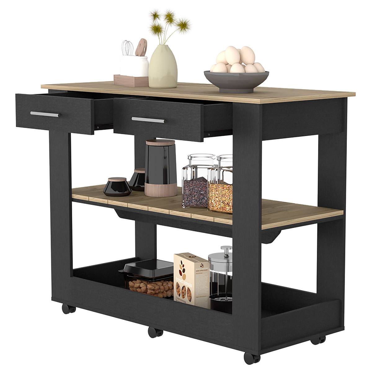 FM FURNITURE Brooklyn 80 Light Oak Kitchen Island