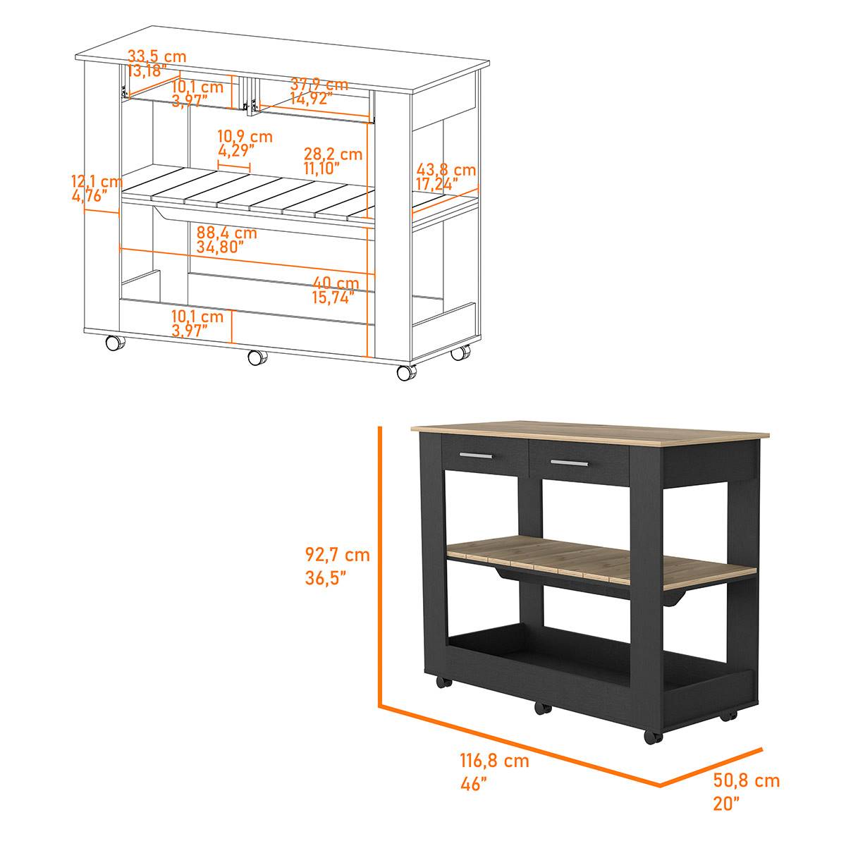 FM FURNITURE Brooklyn 80 Light Oak Kitchen Island