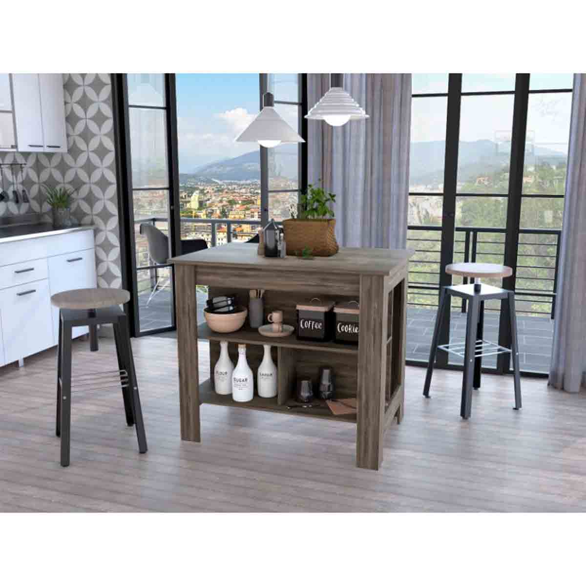 FM FURNITURE Brooklyn Wooden Kitchen Island