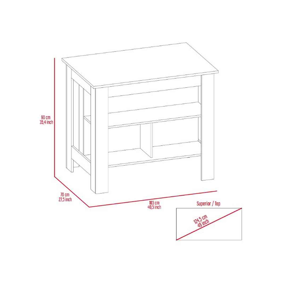 FM FURNITURE Brooklyn Wooden Kitchen Island