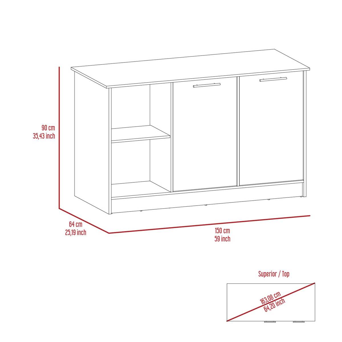 FM FURNITURE Carnation White Kitchen Island