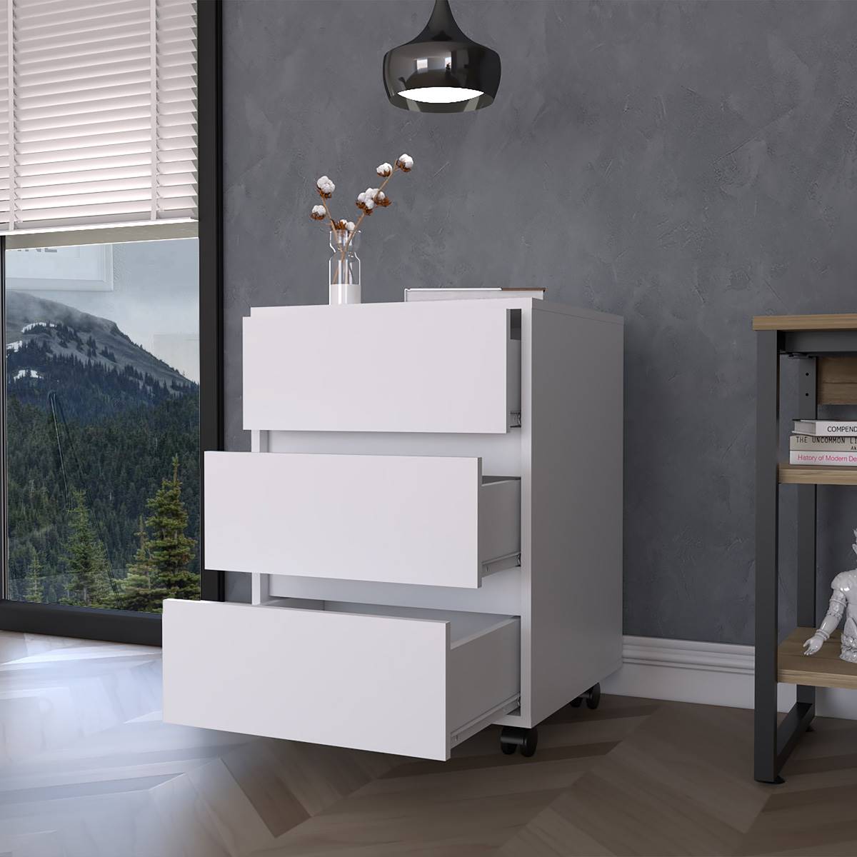 FM FURNITURE Vienna White 3-Drawer Filling Cabinet