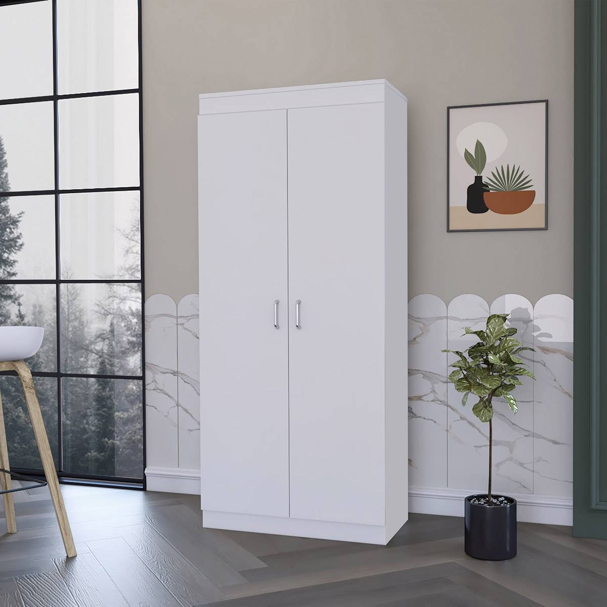 FM FURNITURE Albany White Pantry Cabinet